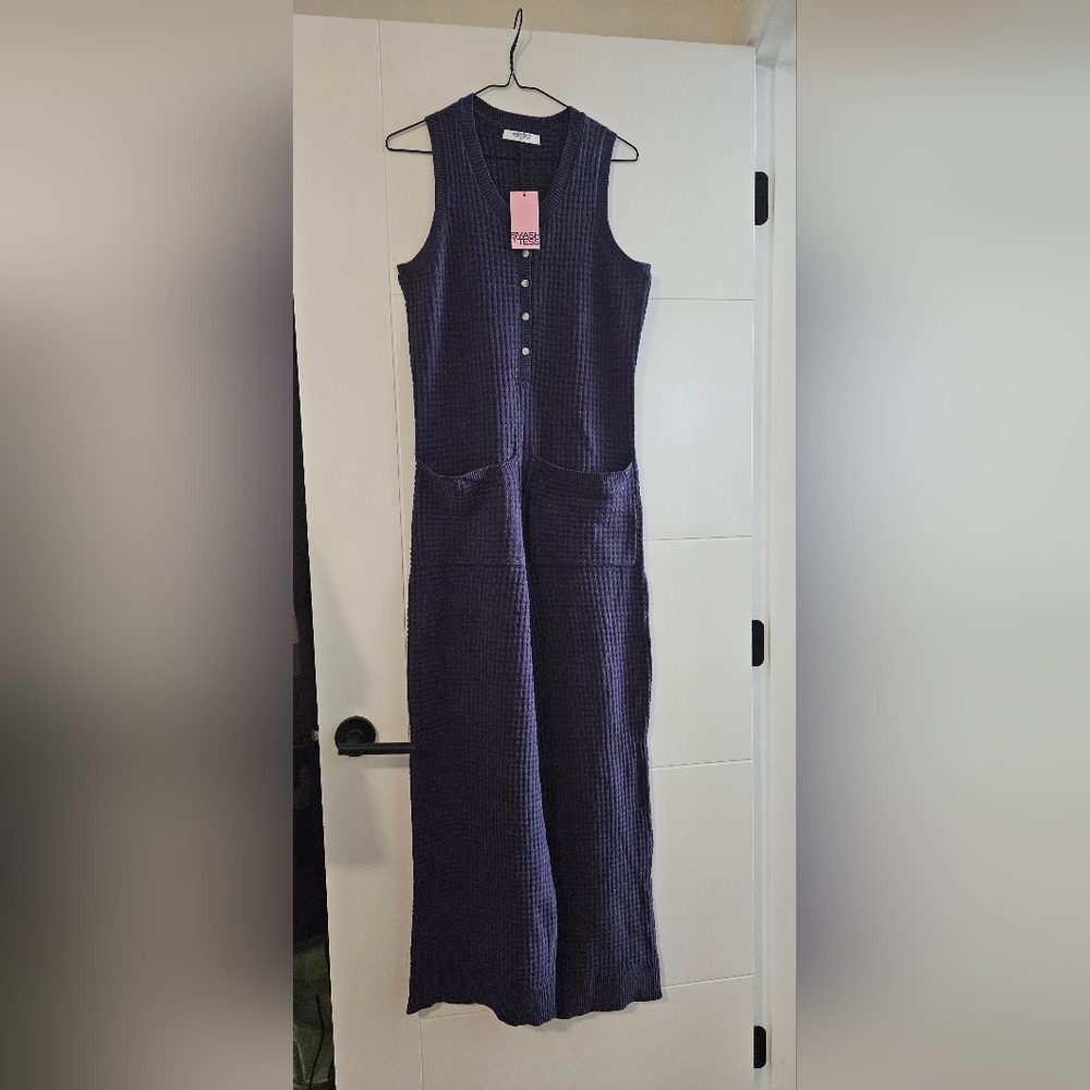 Smash + Tess Navy Waffle Knit Sleeveless Jumpsuit